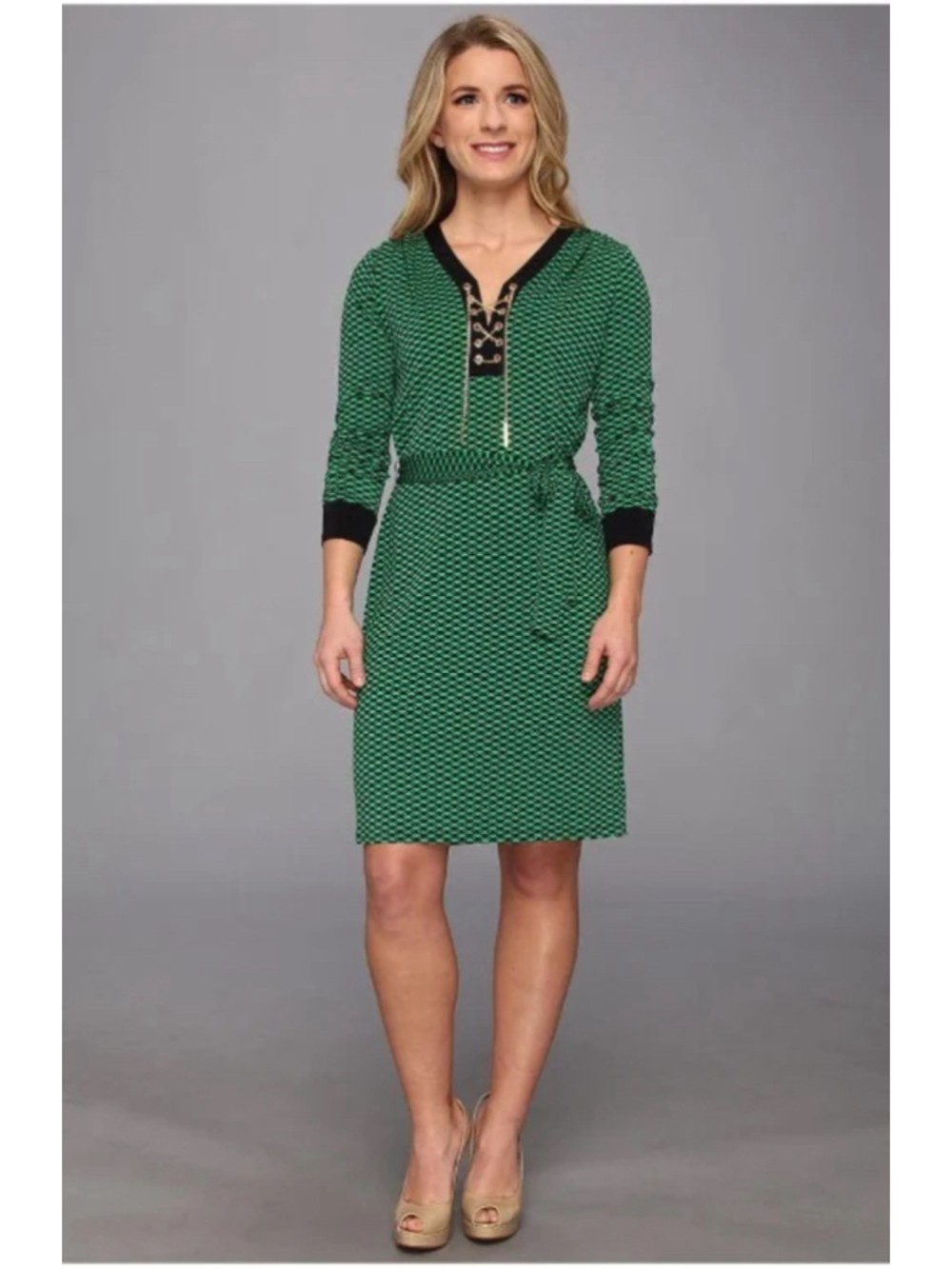 Michael Kors Long Sleeve Dress Size M Green Navy